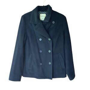 H&M L.O.G.G. Women Size 14 Double-Breasted Pea Coat Wool Blend Navy Blue